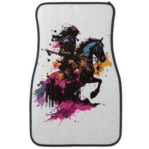 Warrior riding horse in watercolor          car floor mat