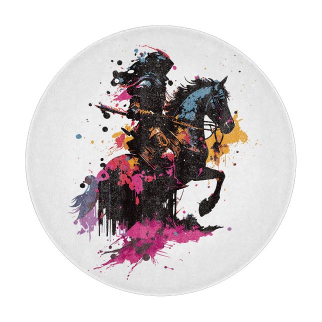Warrior riding horse in watercolor     cutting board (Front)