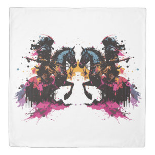 Warrior riding horse in watercolor duvet cover