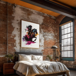 Warrior riding horse in watercolor       faux canvas print