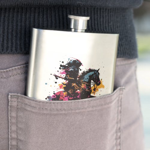 Warrior riding horse in watercolor   flask