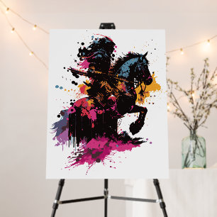 Warrior riding horse in watercolor foam board