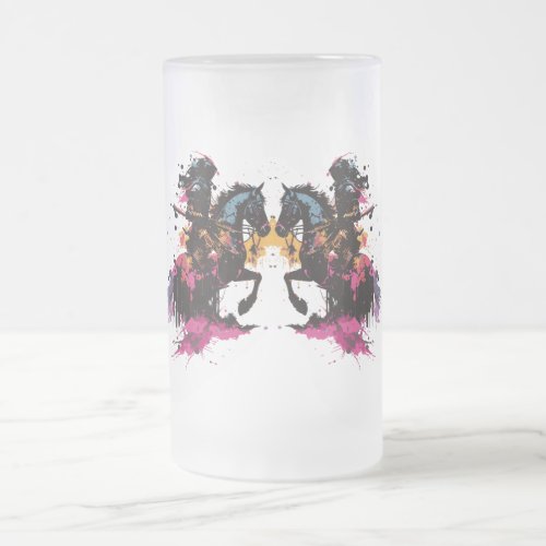 Warrior riding horse in watercolor      frosted glass beer mug