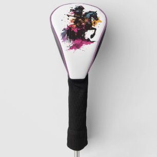 Warrior riding horse in watercolor golf head cover