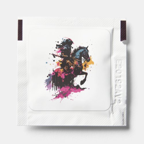 Warrior riding horse in watercolor        hand sanitizer packet