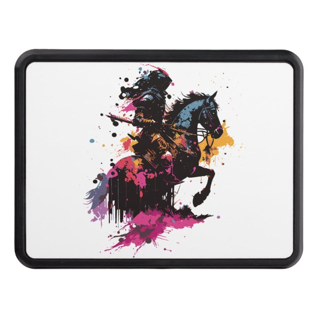 Warrior riding horse in watercolor         hitch cover (Front)