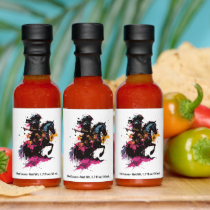 Warrior riding horse in watercolor hot sauces