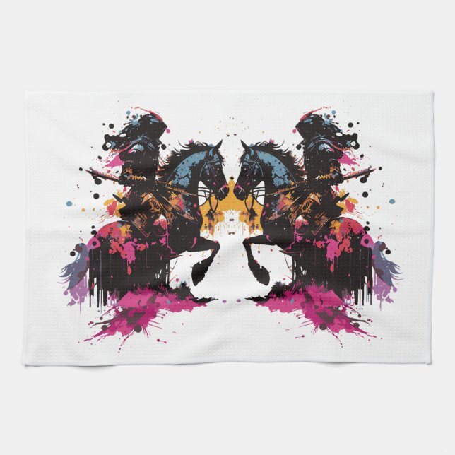 Warrior riding horse in watercolor     kitchen towel (Horizontal)
