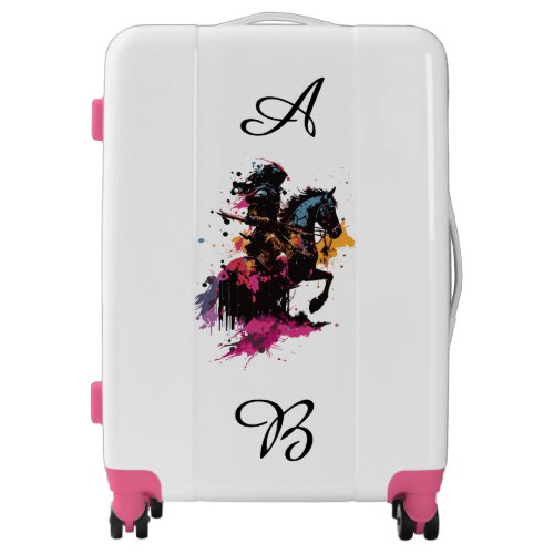 Warrior riding horse in watercolor      luggage