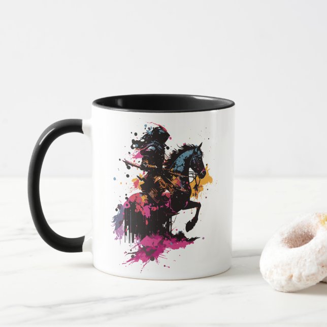Warrior riding horse in watercolor     mug (With Donut)