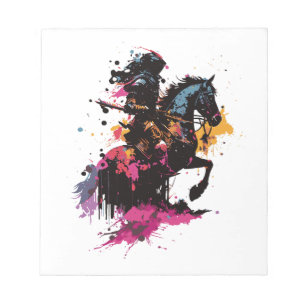 Warrior riding horse in watercolor notepad