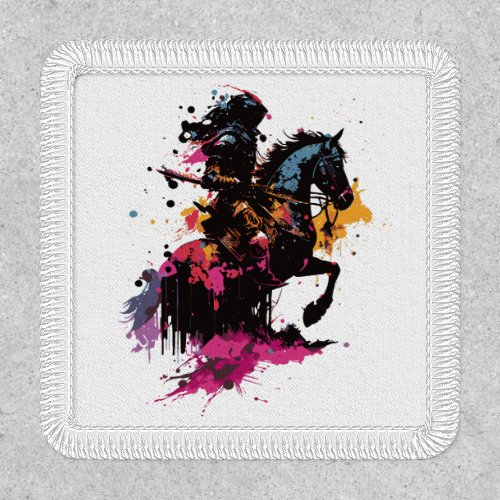Warrior riding horse in watercolor     patch
