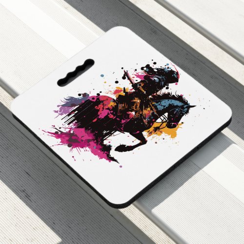 Warrior riding horse in watercolor      seat cushion