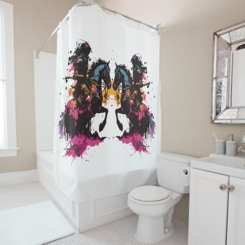 Warrior riding horse in watercolor     shower curtain