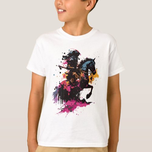 Warrior riding horse in watercolor     T_Shirt