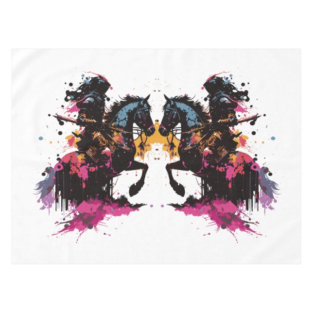 Warrior riding horse in watercolor     tablecloth (Front (Horizontal))
