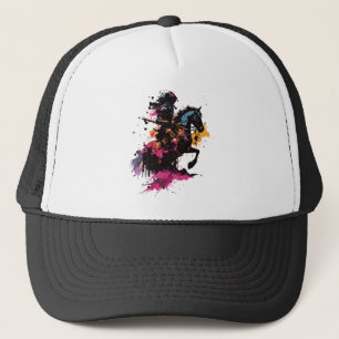 Warrior riding horse in watercolor trucker hat