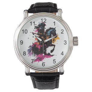 Warrior riding horse in watercolor watch