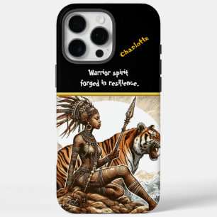 Warrior seated beside a roaring tiger in nature iPhone 16 pro max case
