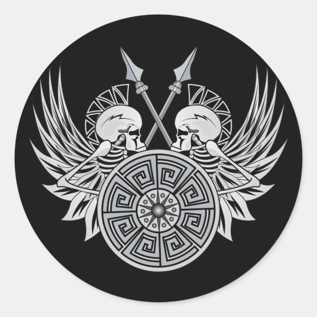 Warrior Skulls Classic Round Sticker (Front)