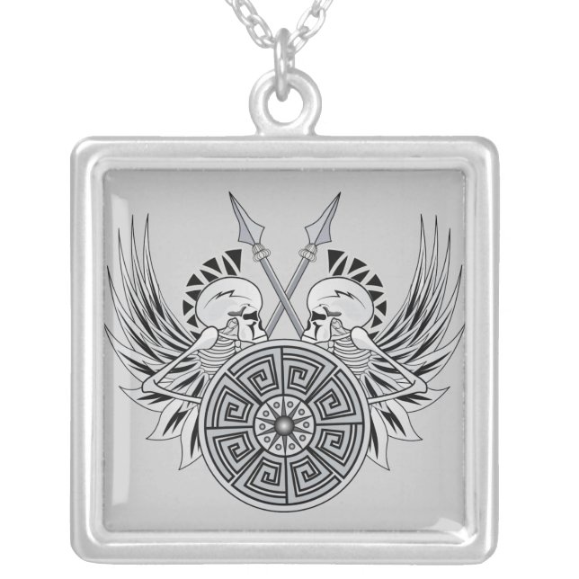 Warrior Skulls Silver Plated Necklace (Front)