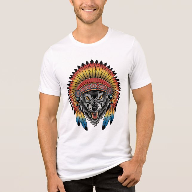 Warrior Spirit – Native Wolf Headdress Tri-Blend Shirt (Front)