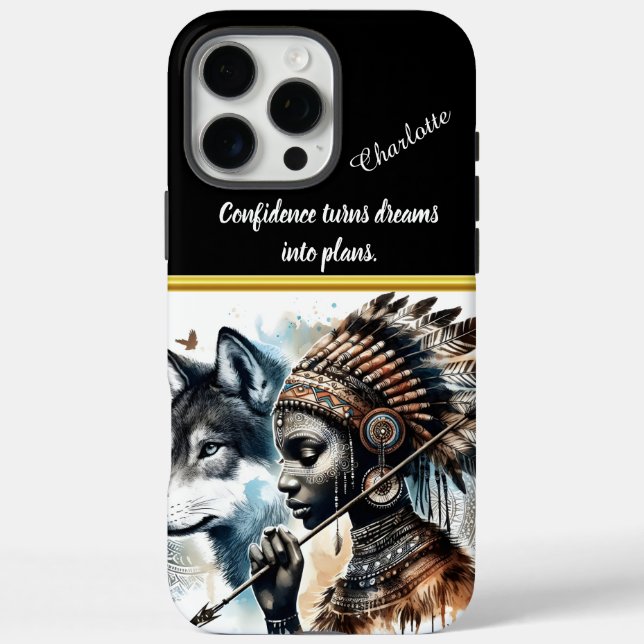 Warrior spirit unites wolf and indigenous woman Case-Mate iPhone case (Back)