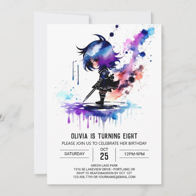 Warrior Spy Ninja Digital Girl Birthday Invitation (Front)