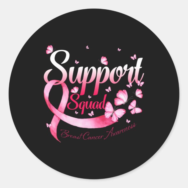Warrior Support Squad Butterfly Breast Cancer Awar Classic Round Sticker (Front)