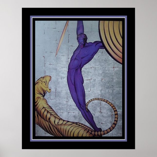 'Warrior & Tiger' Art Deco Print by Major Felten (Front)