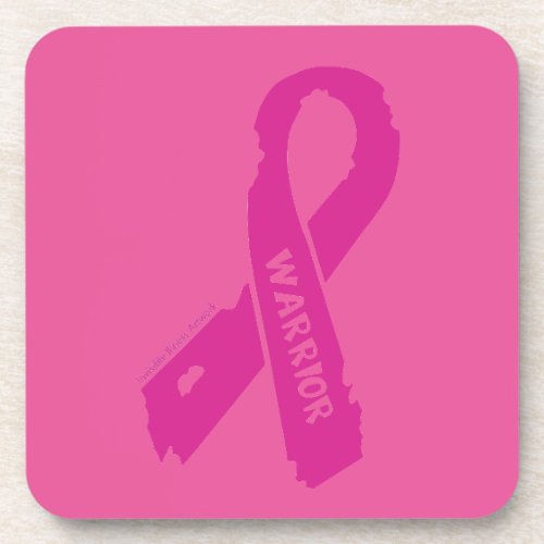 Warrior torn ribbonBreast Cancer Beverage Coaster