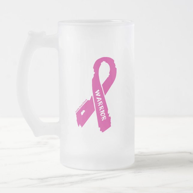 Warrior/ torn ribbon...Breast Cancer Frosted Glass Beer Mug (Left)