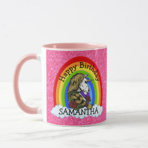 Warrior Unicorn Happy BIRTHDAY Pink Glitter Mug