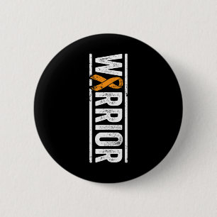 Warrior - Vertical Orange Cancer Awareness Ribbon  Button