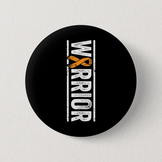 Warrior - Vertical Orange Cancer Awareness Ribbon  Button (Front)