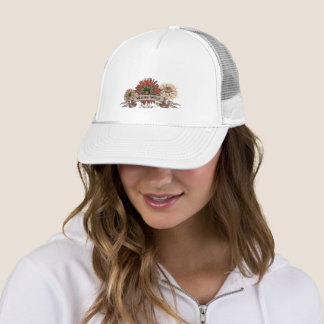Warrior Witch Vintage Flower Pattern Floral White Trucker Hat