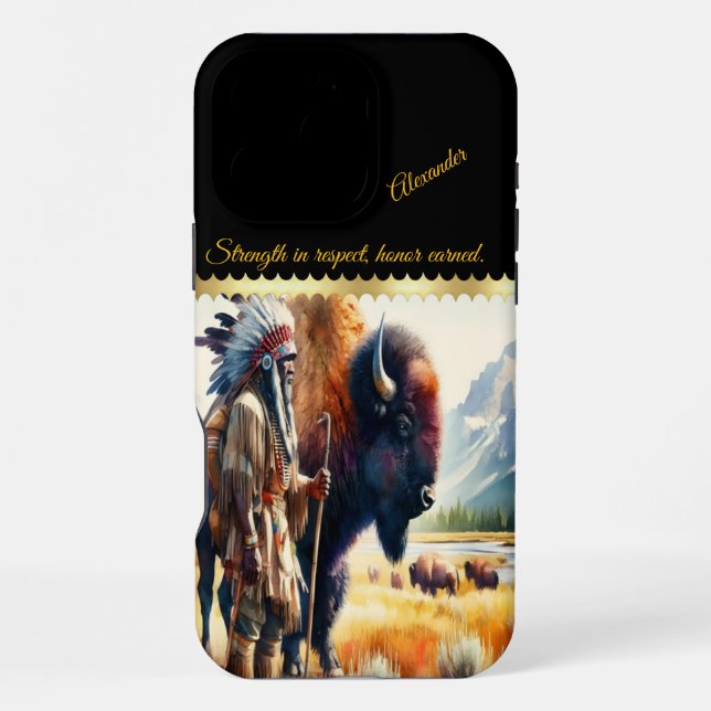 Warrior with bison.  iphone case (Back)