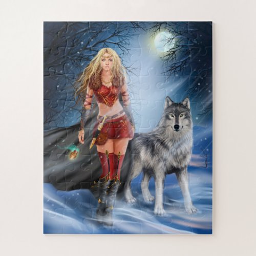 Warrior Woman and Wolf 56 Large Pieces Puzzle