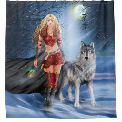 Warrior Woman and Wolf Shower Curtain