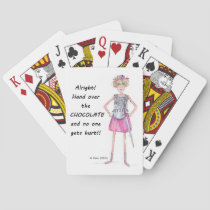 Warrior Woman Cartoon demands chocolate Poker Cards