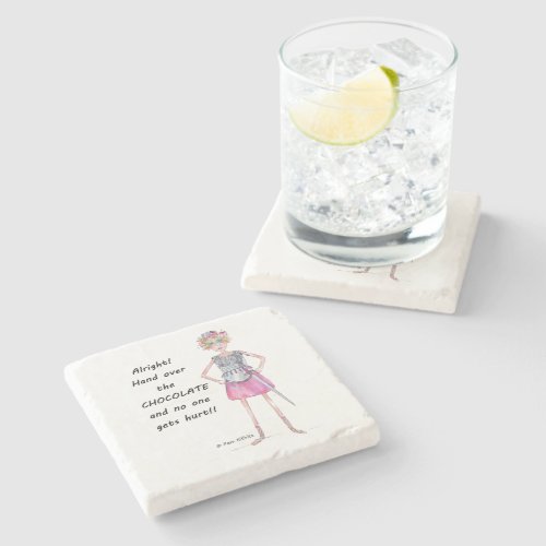 Warrior Woman Cartoon demands chocolate Stone Coaster