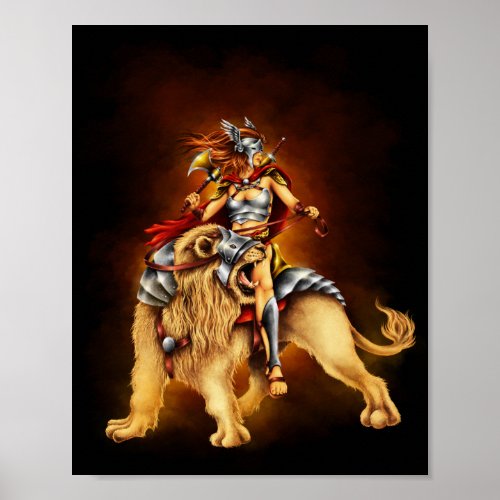Warrior Woman Lion Tamer Battle Poster