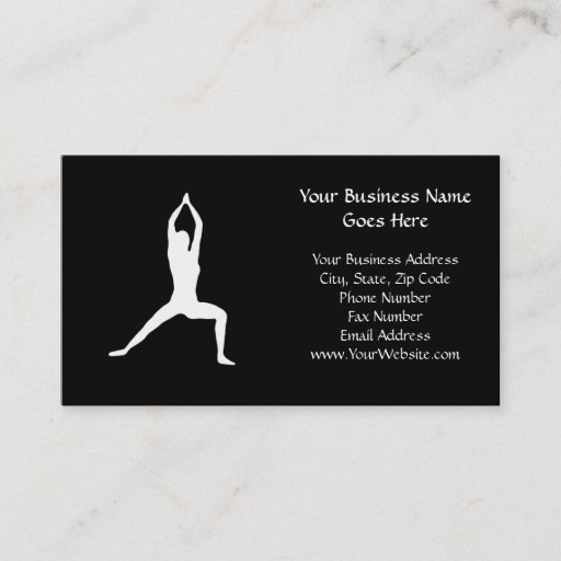 Customizable Warrior Yoga Pose Silhouette Black and White Business Card Templates