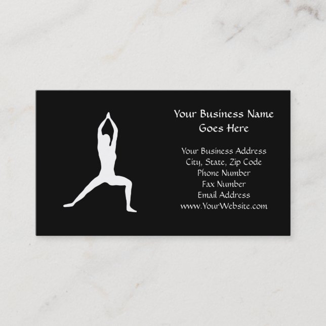 Warrior Yoga Pose Silhouette Black and White Business Card (Front)