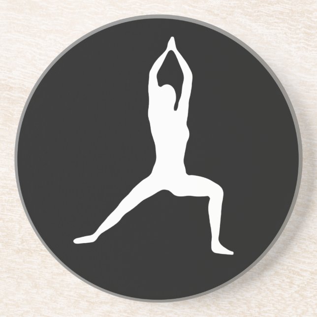 Warrior Yoga Pose Silhouette Sandstone Coaster (Front)