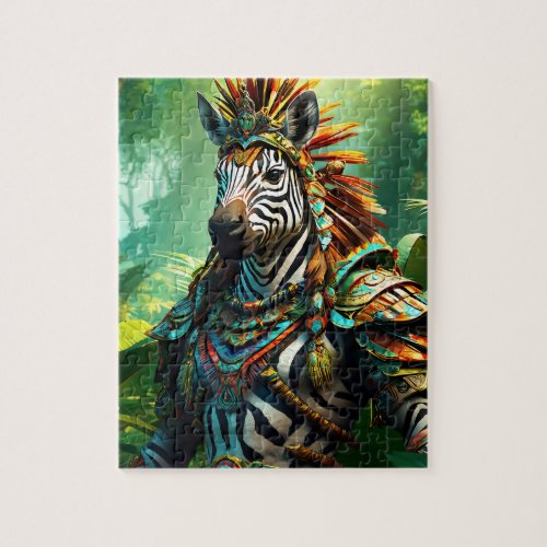 Warrior Zebra in vibrant jungle Jigsaw Puzzle