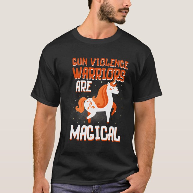 Warriors Magical Gun Violence Awareness Unicorn Ri T-Shirt (Front)