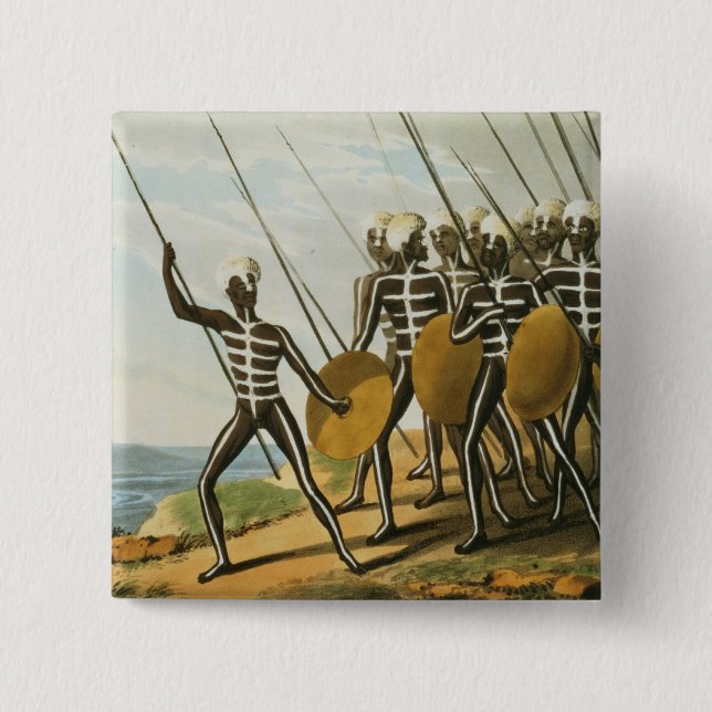 Warriors of New S. Wales engraved by M. Dubourg (f Pinback Button (Front)