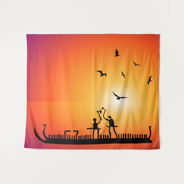 Warriors Petroglyphs Viking Ship Tapestry (Front (Horizontal))