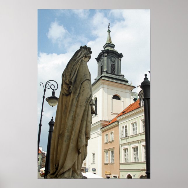 Warsaw church and statue, Poland Poster (Front)